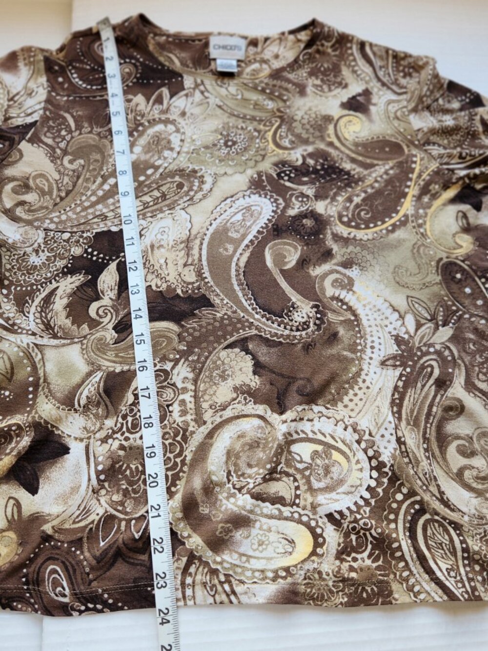 Chico's Women's Size 2/12-14 (L) Brown Paisley Print 3/4 Sleeve Round Neck Top - Picture 13 of 14